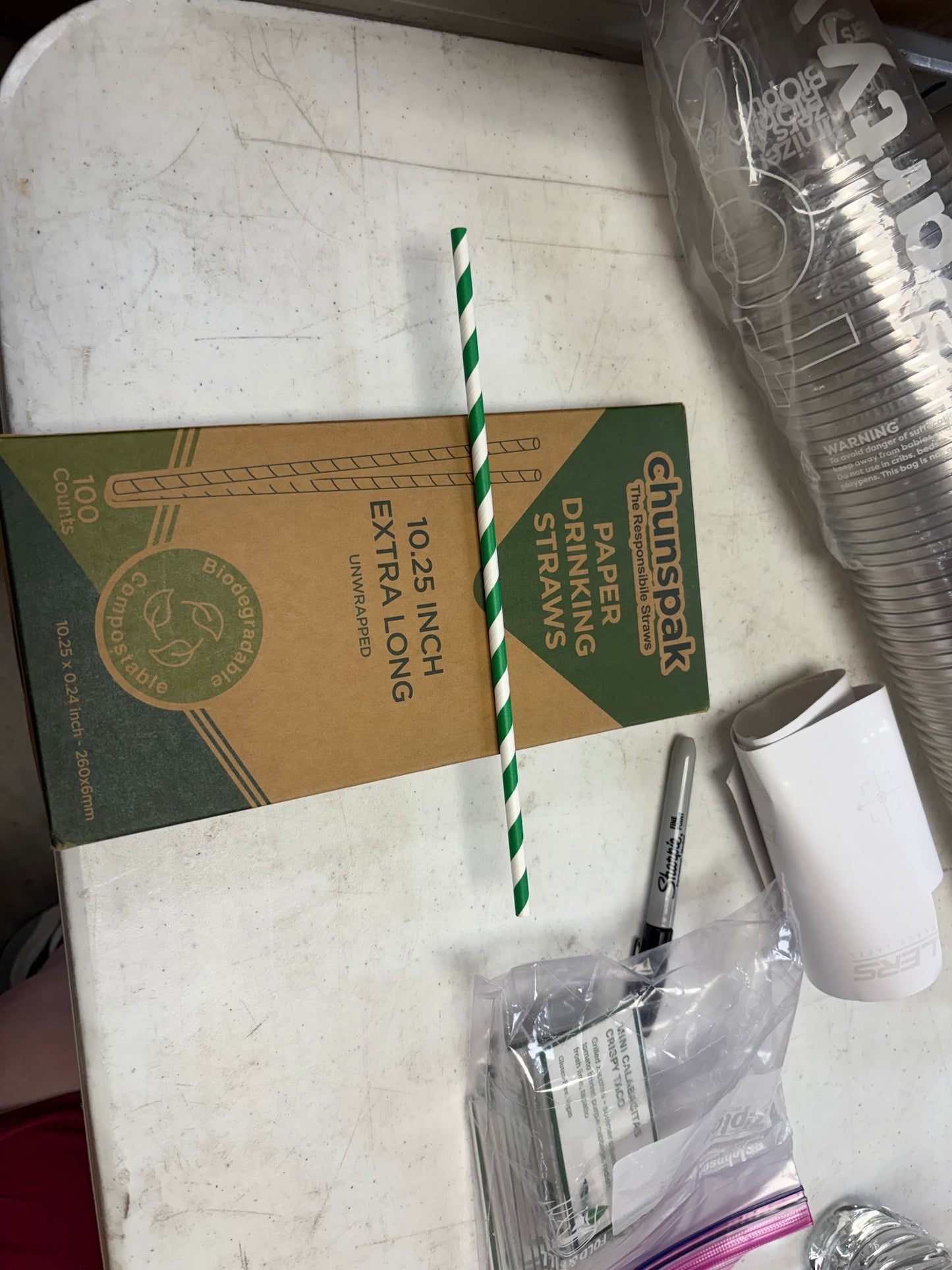 Green & White Stripe Paper Straws
